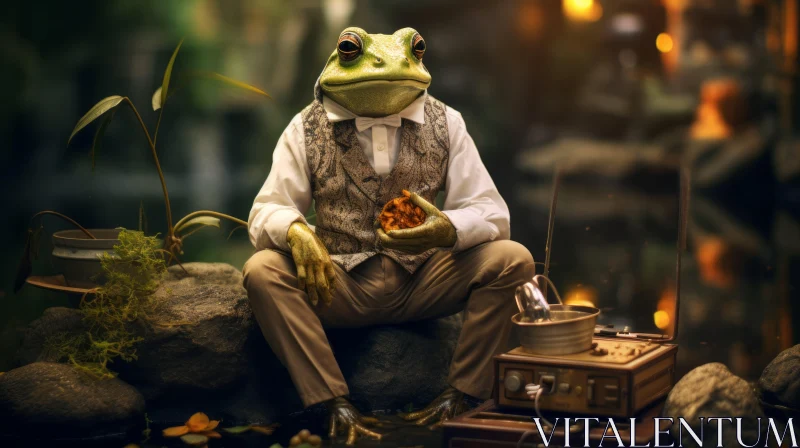 Frog Gentleman with Guitar: A Stylized Nature Scene AI Image