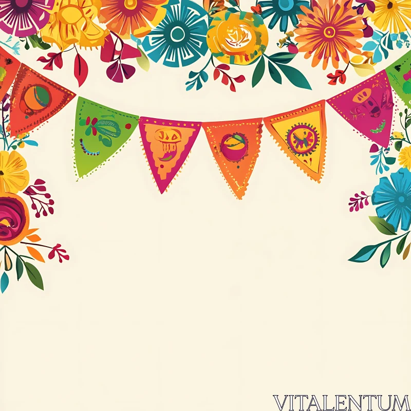 Festive Banners with Vibrant Flowers Decor AI Image