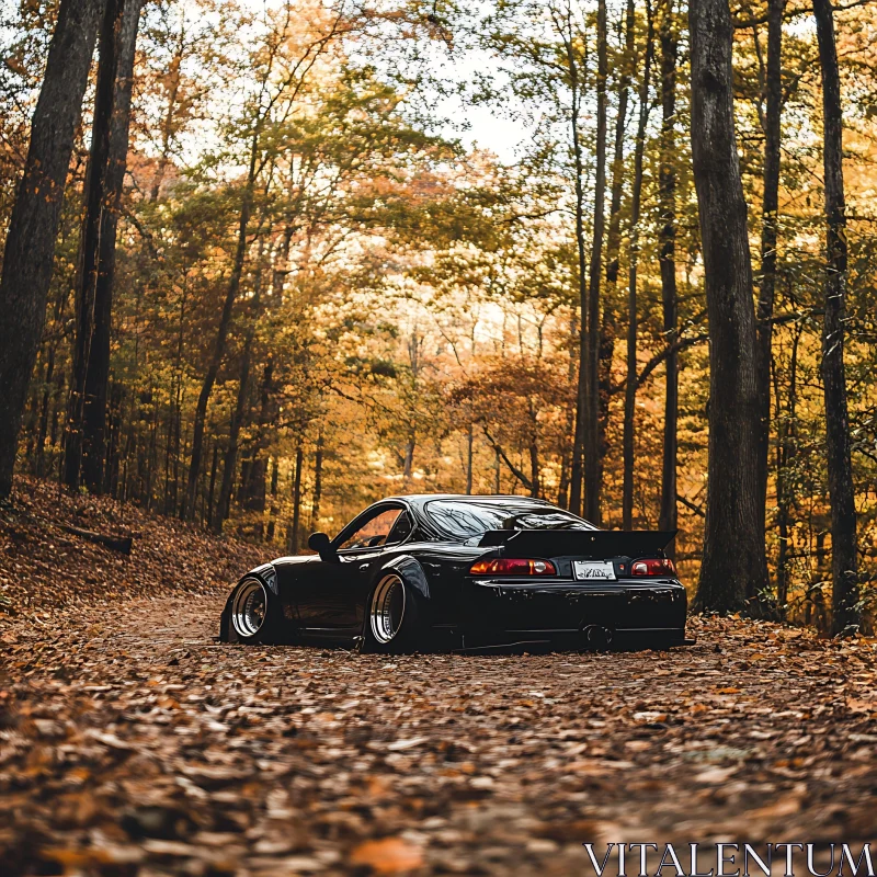 Sleek Car in Autumn Woods AI Image