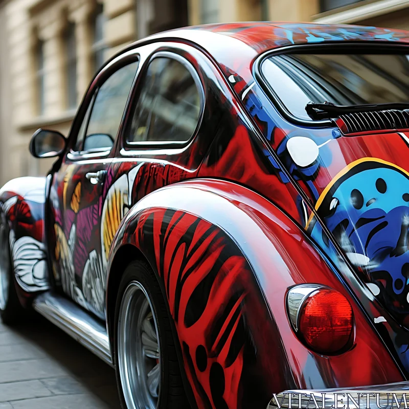 Colorful Vintage Car with Street Art AI Image