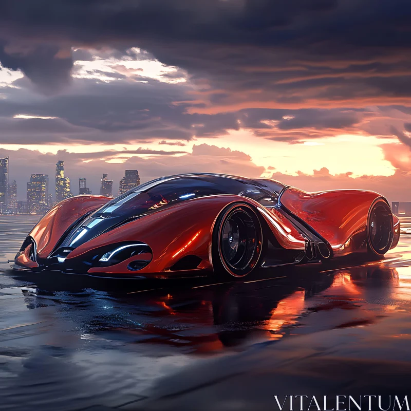 Sleek Aerodynamic Car Design at Sunset AI Image