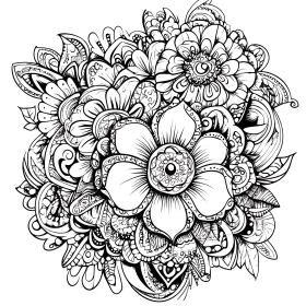 Detailed Floral Sketch in Monochrome