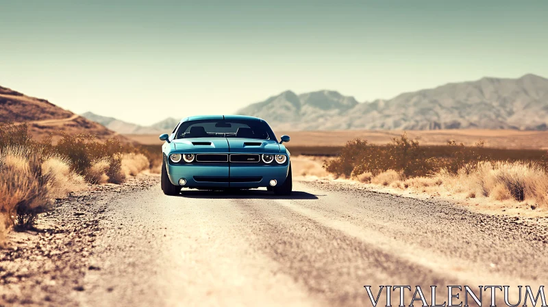 AI ART Blue Car in Desert Landscape