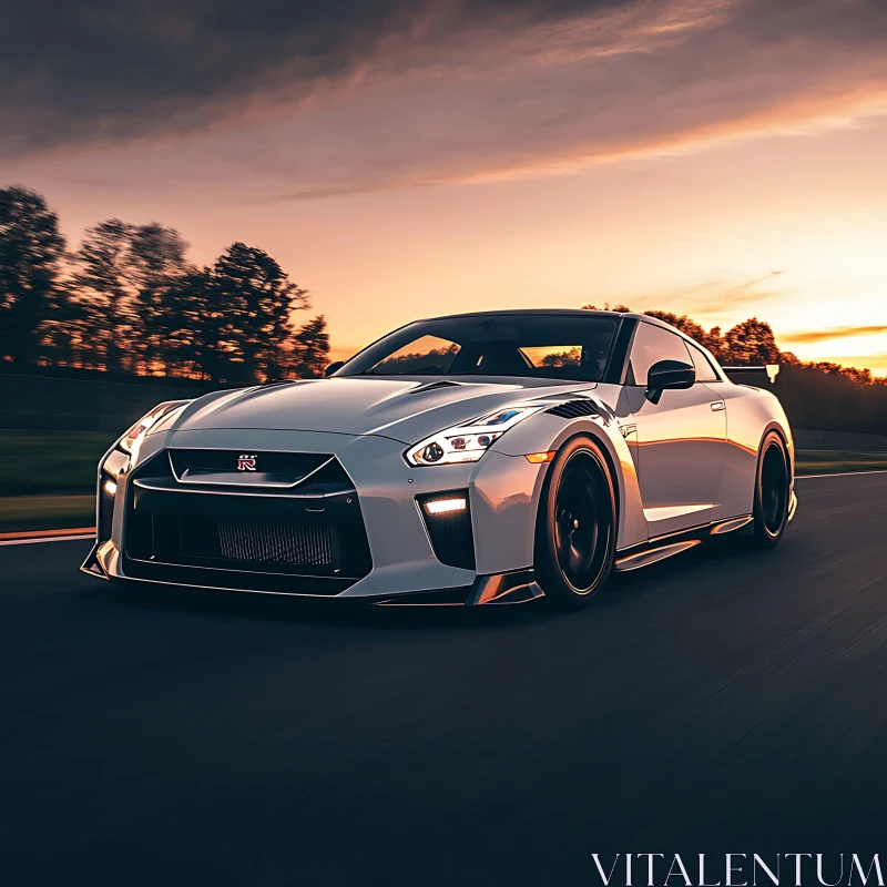 Luxury Sports Car in Motion at Sunset AI Image