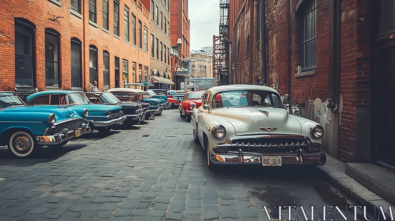 Classic Cars in Cobblestone Street AI Image