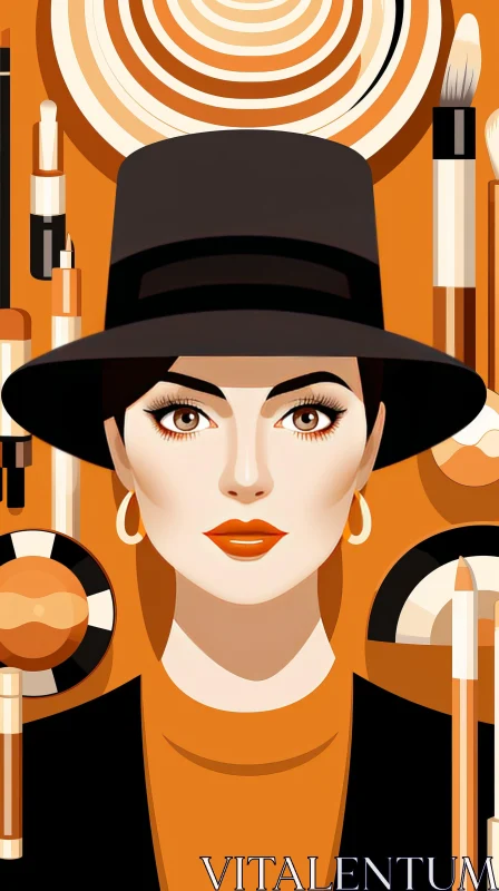 Captivating Hollywood Glamour Makeup Illustration: Vintage Styling Tools AI Image