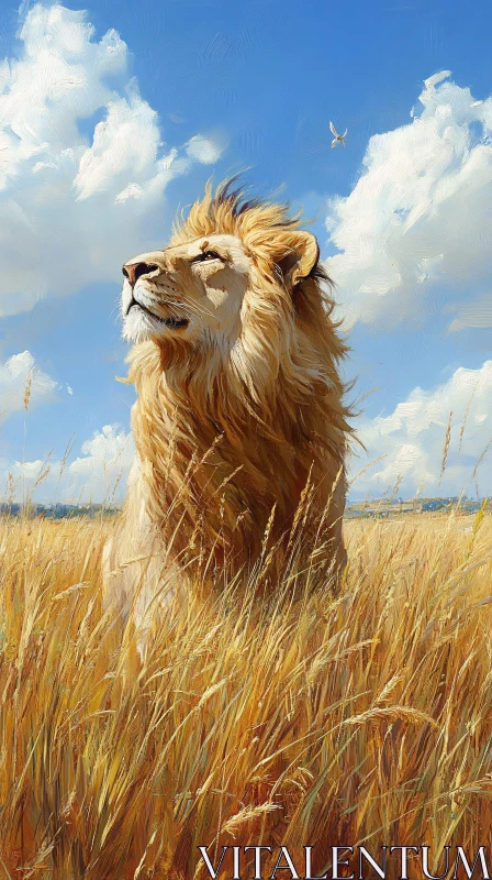 Regal Lion in Sunlit Grass AI Image