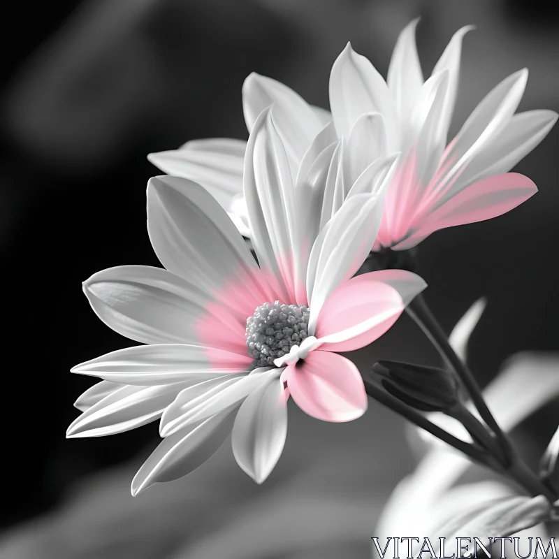 White and Pink Petaled Flowers in Macro Shot AI Image