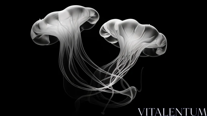 Monochrome Abstraction of Jellyfish in Ambient Occlusion AI Image