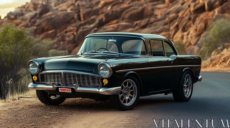 Elegant Vintage Car in Arid Scenic Background AI Image