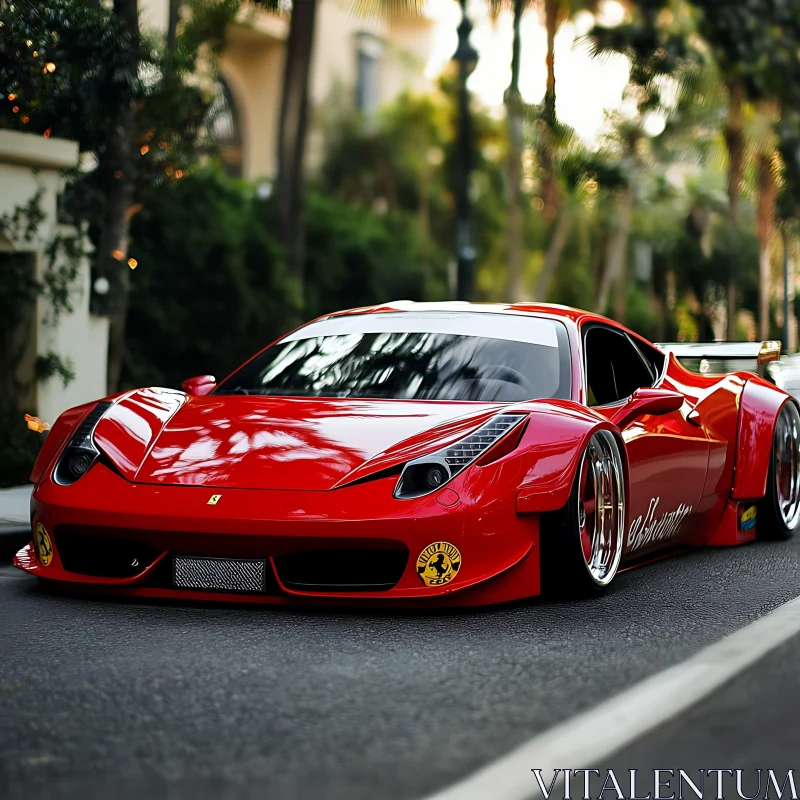 Red Supercar in Urban Setting AI Image