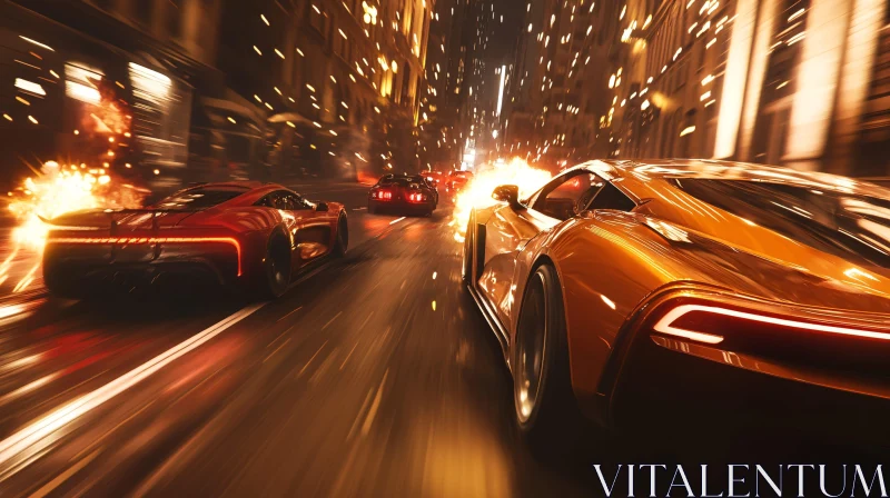 High-Speed Supercar Race Under City Lights AI Image