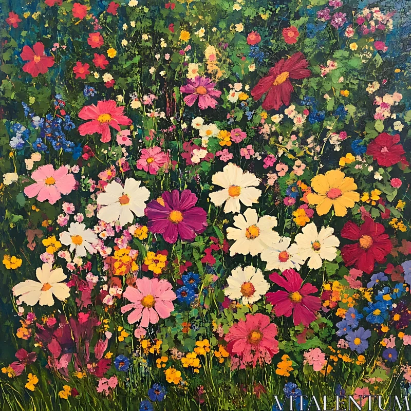 Vivid Floral Painting of Blooming Wildflowers AI Image