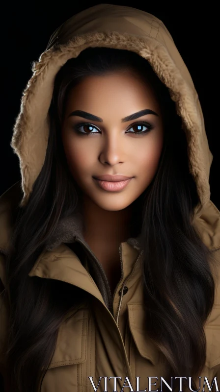 Captivating Fashion: Brown Coat on a Black Background AI Image