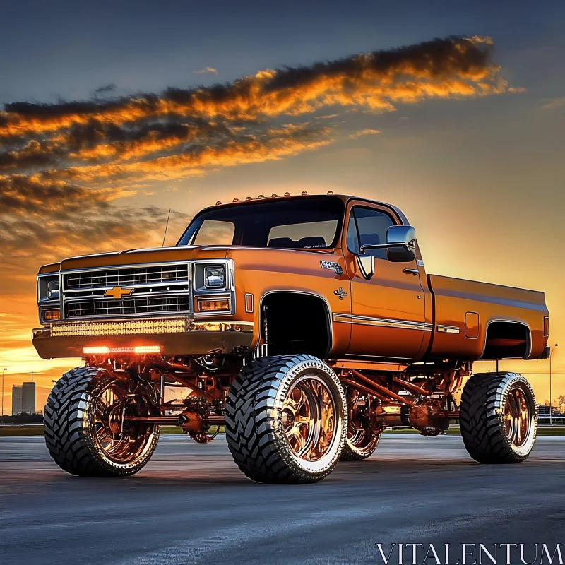 Lifted Pickup Truck at Sunset AI Image