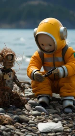 Imaginary Creatures and Robotics Kids in Seaside Scenes