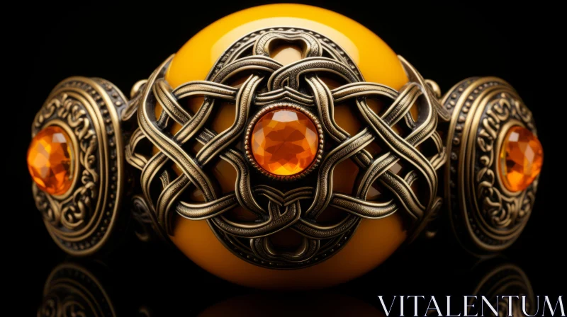 Intricate Celtic Knotwork in Antique Ring with Orange Stone AI Image