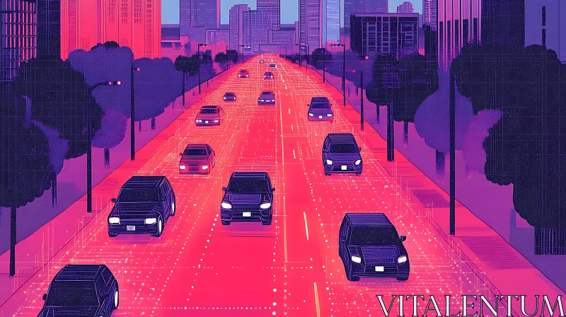 Urban Illustration of Self-Driving Cars on High-Tech Streets AI Image