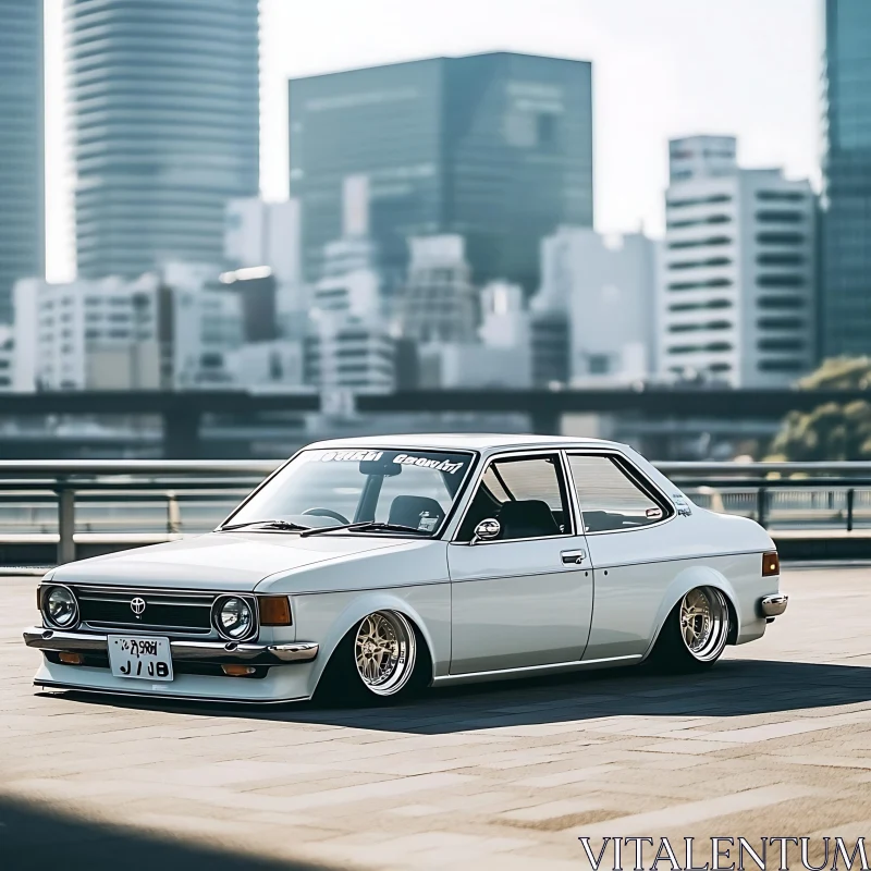 Vintage Car Against Urban Backdrop AI Image