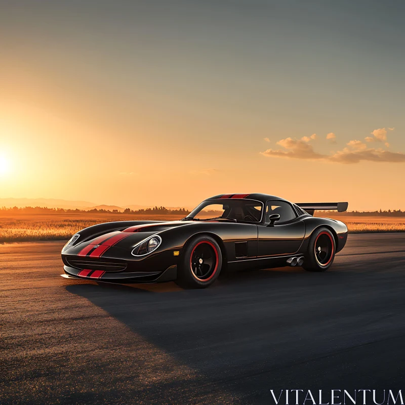 Stylish Black Racing Car in Golden Hour Light AI Image