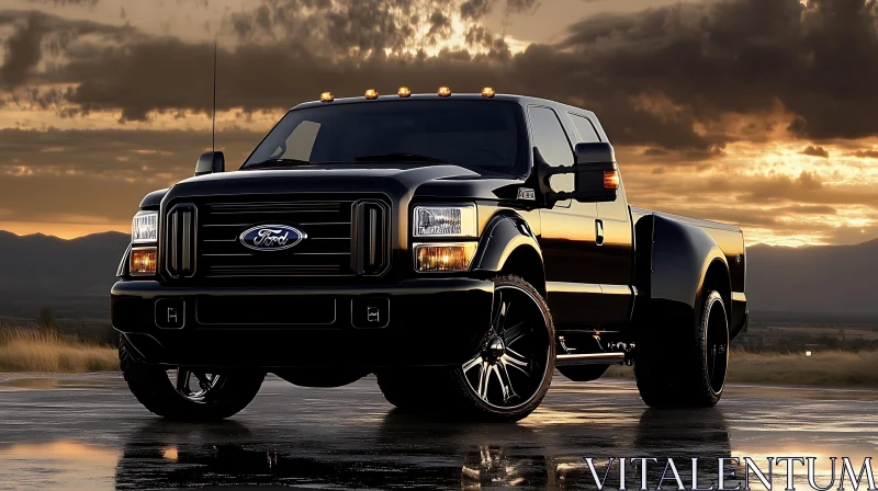 Black Truck with Chrome Accents at Sunset AI Image