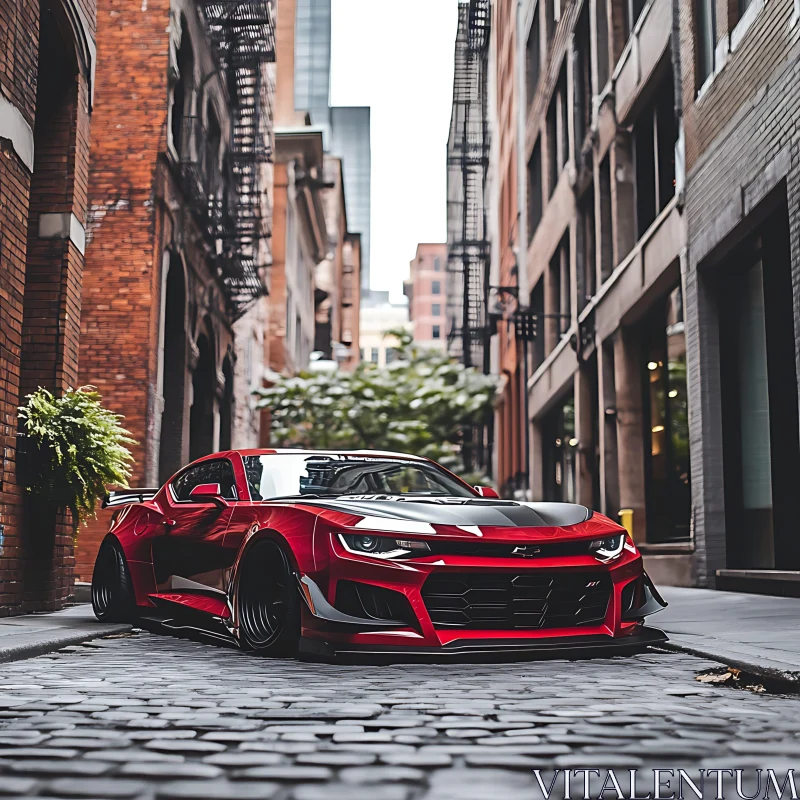 Luxury Car in Narrow City Street AI Image