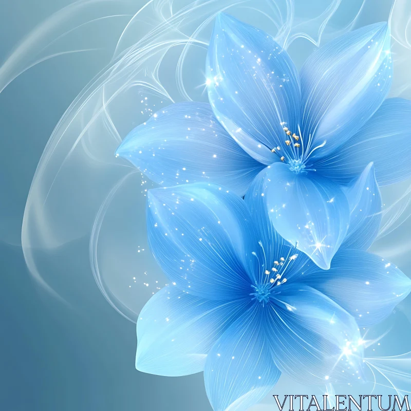 AI ART Digital Art of Blue Glowing Flowers