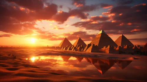 Ancient Pyramids at Sunrise: A Mirrored Realm