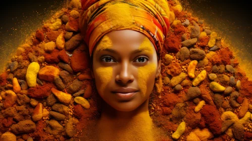 Captivating Artwork of a Black Woman with Purple and Colorful Faces and Spices