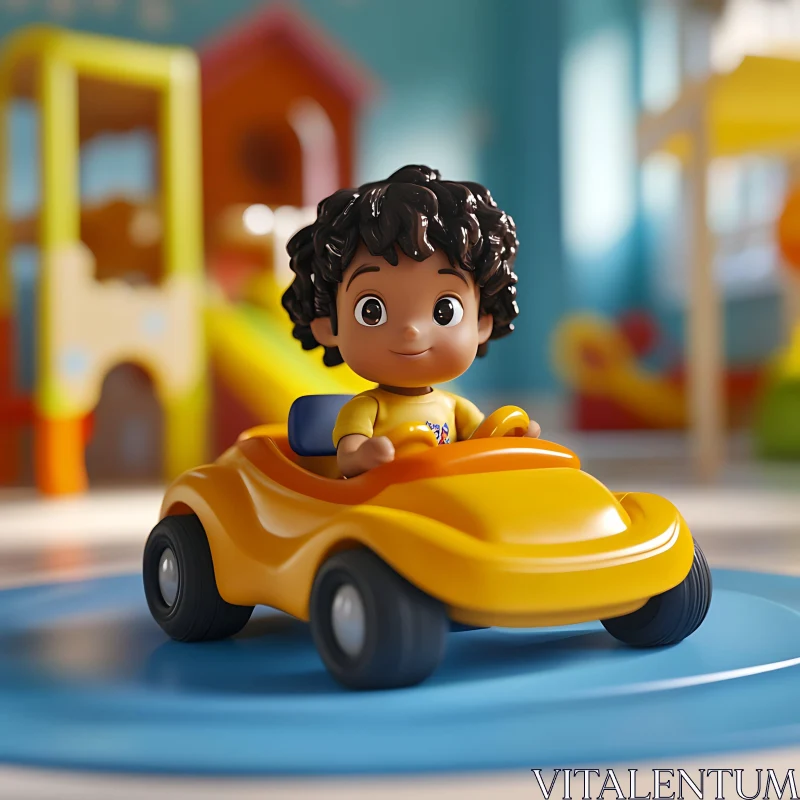 Smiling Child Playing with Toy Car Indoors AI Image