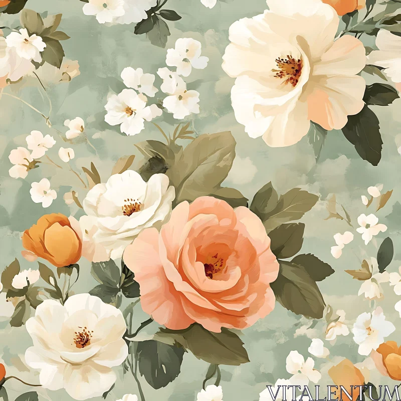 Elegant Floral Painting with Roses and Delicate Blossoms AI Image