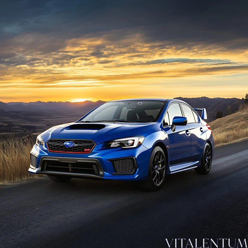 Blue Sports Sedan on Scenic Mountain Road AI Image