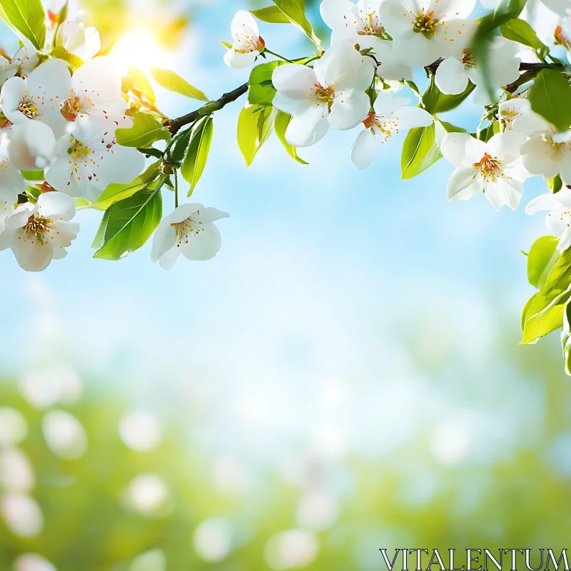 White Blossoms and Green Leaves in Spring AI Image