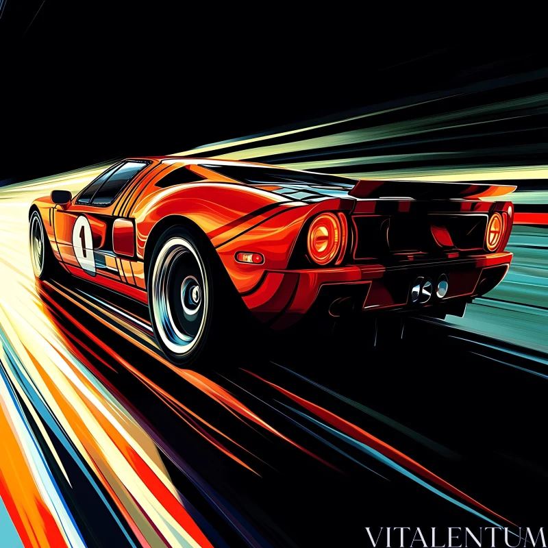 AI ART Vintage Red Race Car in Motion