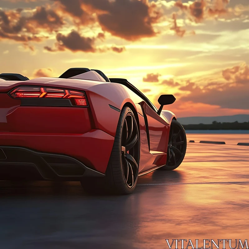 Luxury Sports Car Under Sunset Sky AI Image