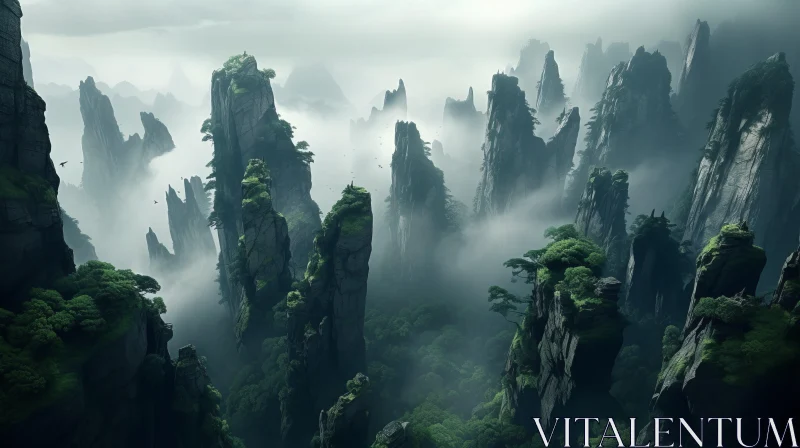 Foggy Mountain Landscape in China: Serenity and Exoticism Combined AI Image