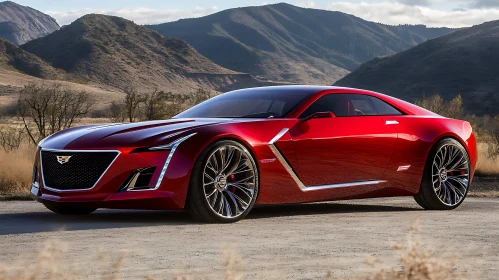 Futuristic Red Car in Mountain Landscape