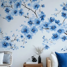 Serene Floral Wall Art with Blue Flowers