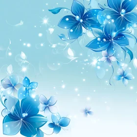 Abstract Blue Flower Art with Glowing Accents