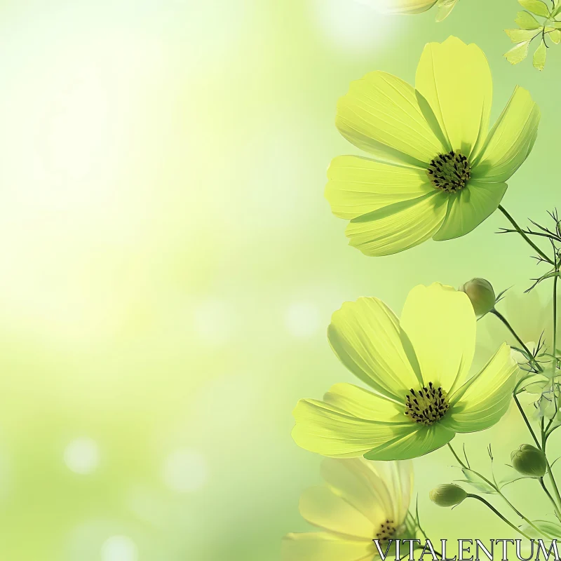 Peaceful Floral Composition with Soft Green Backdrop AI Image