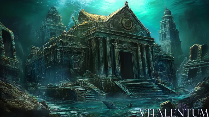 Ancient Submerged Temple Beneath the Sea AI Image