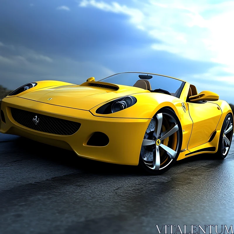 Luxurious Yellow Convertible Sports Car in Scenic Landscape AI Image