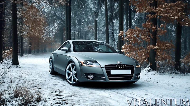 Car Parked in Winter Forest AI Image