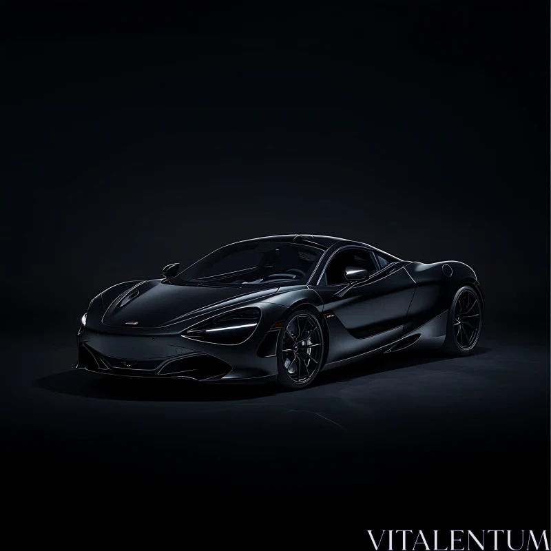 Luxury Black Supercar in Dark Setting AI Image