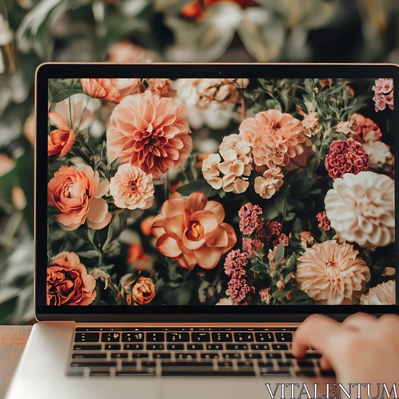 Laptop with Floral Background AI Image