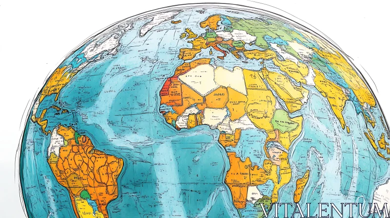 Artistic Globe with Country and Continent Outlines AI Image