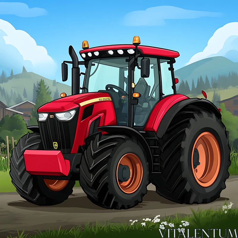 Farming Tractor in a Rural Landscape AI Image