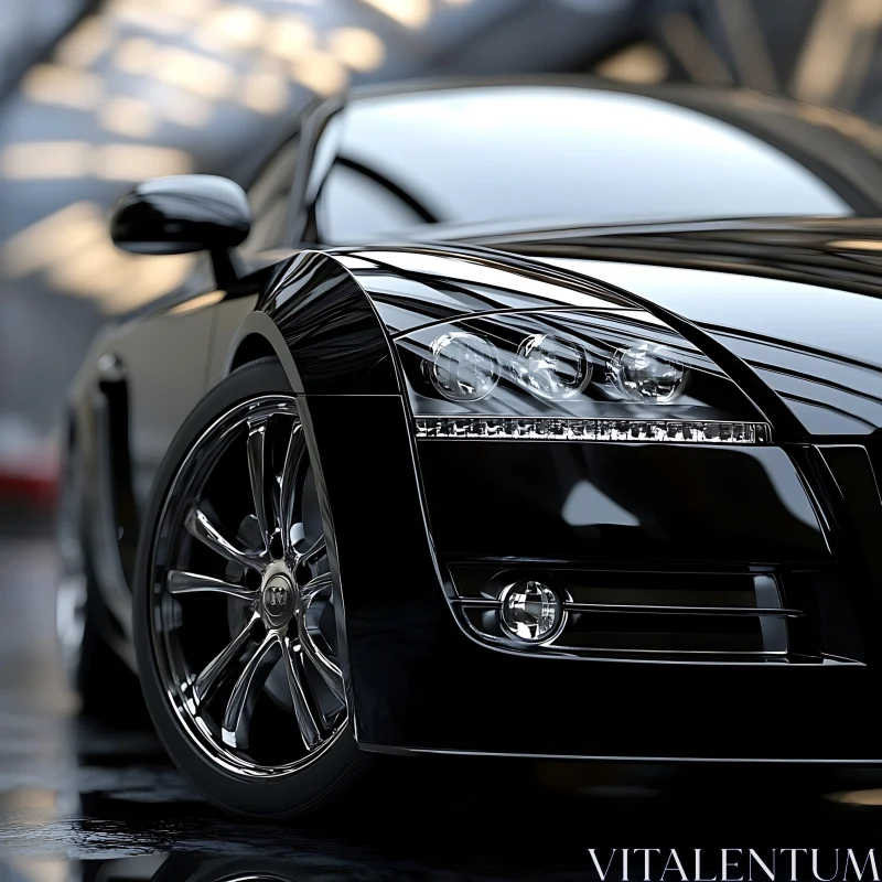 Modern Black Car Close-Up AI Image