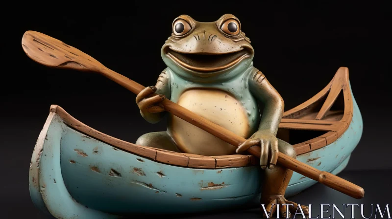 Frog Figurine in Boat: A Study of Playfulness and Detail AI Image