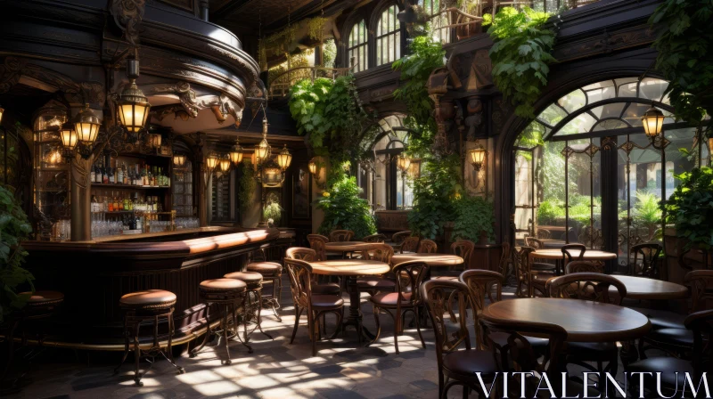 Romantic Medieval-Inspired Bar Amidst Greenery in New York City AI Image
